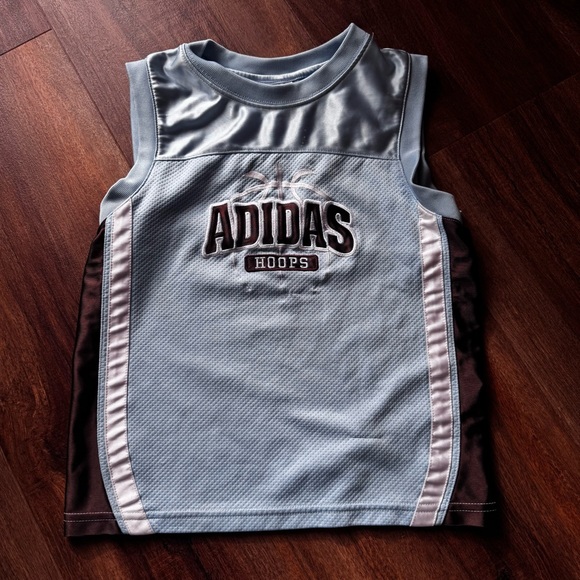 Adidas Hoops Blue Brown Sleeveless Basketball Muscle Jersey Mesh Unisex 6 Sporty - Picture 2 of 6